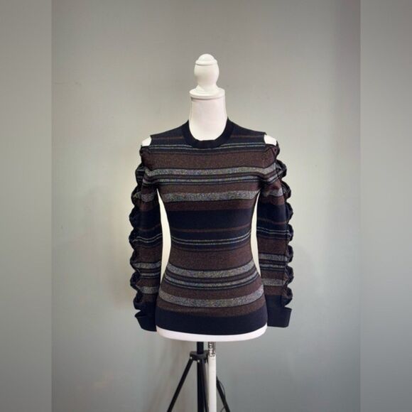 SALE! Black Stripe Ted Baker Bow Cutout Sleeve Sweater Size 1 (4) NWT - Picture 1 of 5